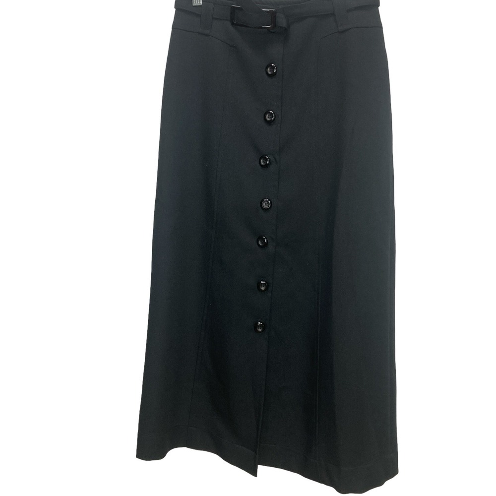Sexy Vtg Maxi Pencil Skirt Front Button Size M Black Women Fabric Belt